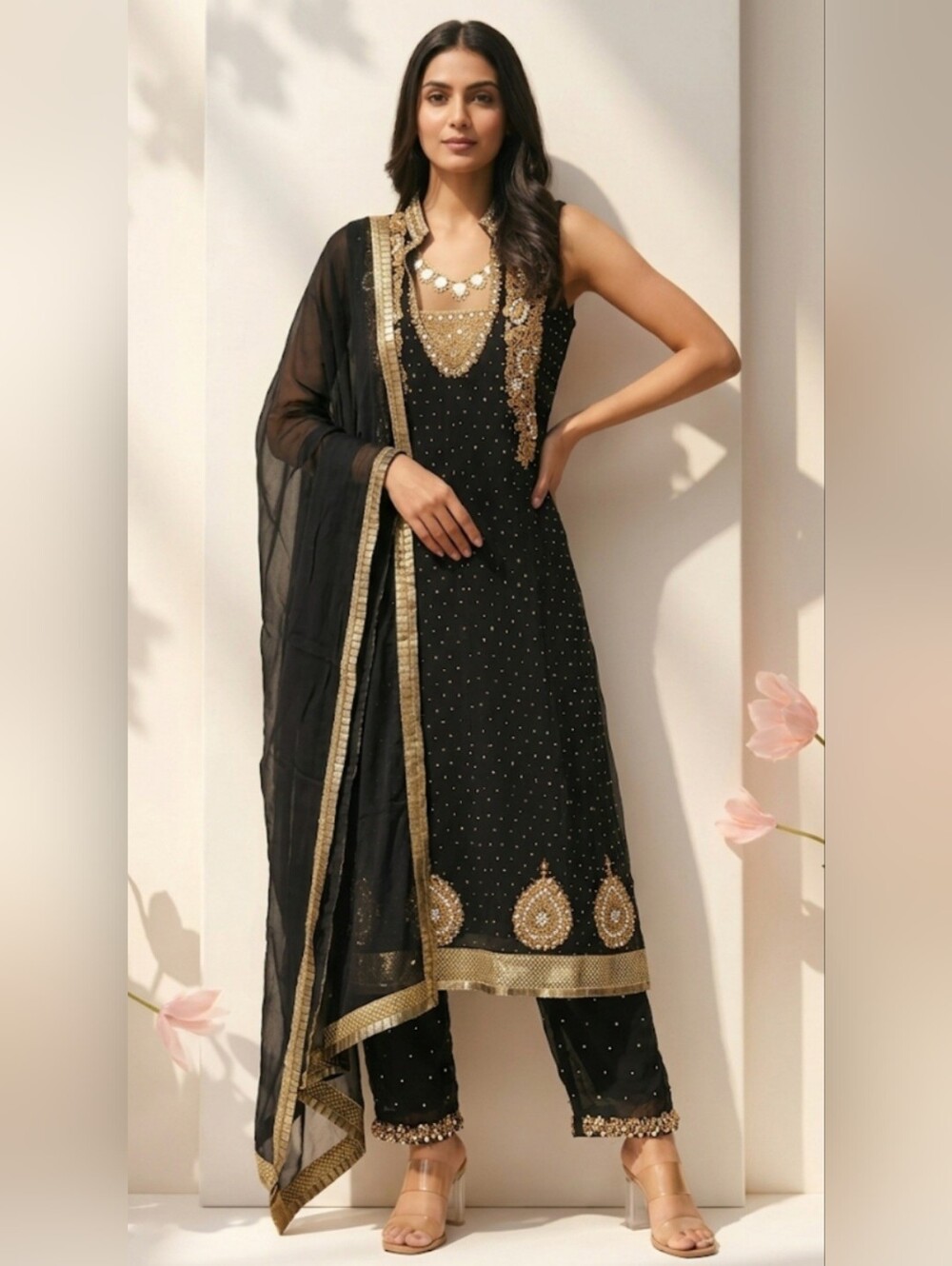 Ethnic Indian Ladies Embroidered /Beaded Formalwear Dress / Sz S-M / Bla…